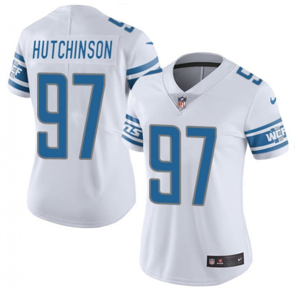 Women's Detroit Lions #97 Aidan Hutchinson White Vapor Limited Stitched Football Jersey(Run Smaller) 