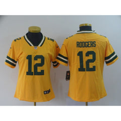 Women's Green Bay Packers #12 Aaron Rodgers Gold Inverted Legend Stitched NFL Jersey(Run Small) 