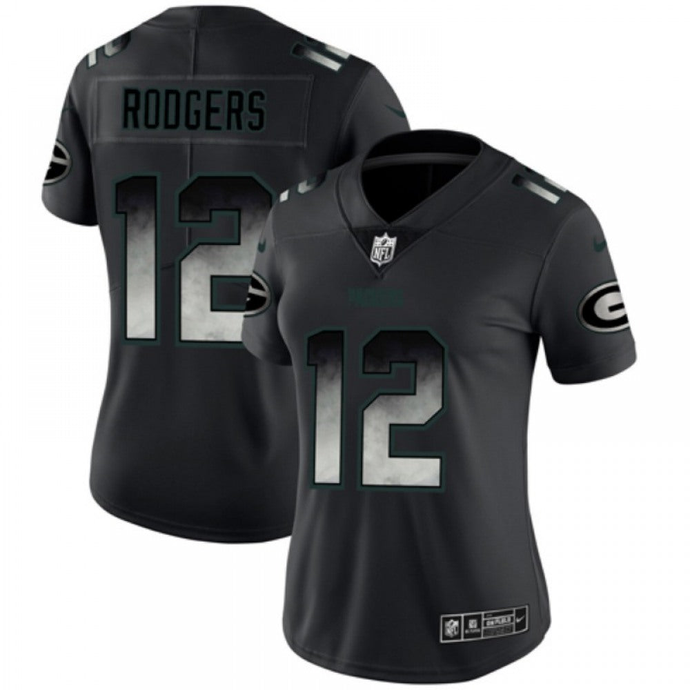 Women's Green Bay Packers #12 Aaron Rodgers Black 2019 Smoke Fashion Limited Stitched NFL Jersey(Run Small) 
