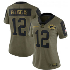 Women's Green Bay Packers #12 Aaron Rodgers 2021 Olive Salute To Service Limited Stitched Jersey(Run Small) 