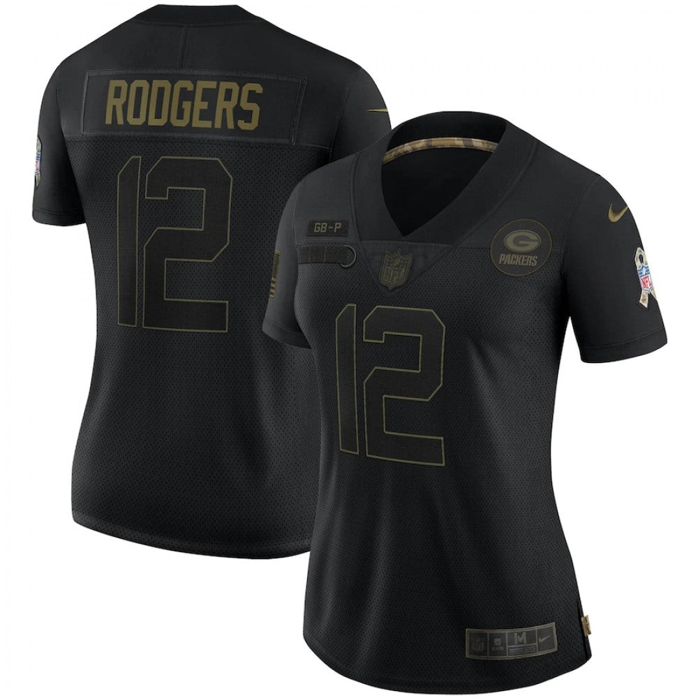 Women's Green Bay Packers #12 Aaron Rodgers Black Salute To Service Limited Stitched Jersey(Run Small) 