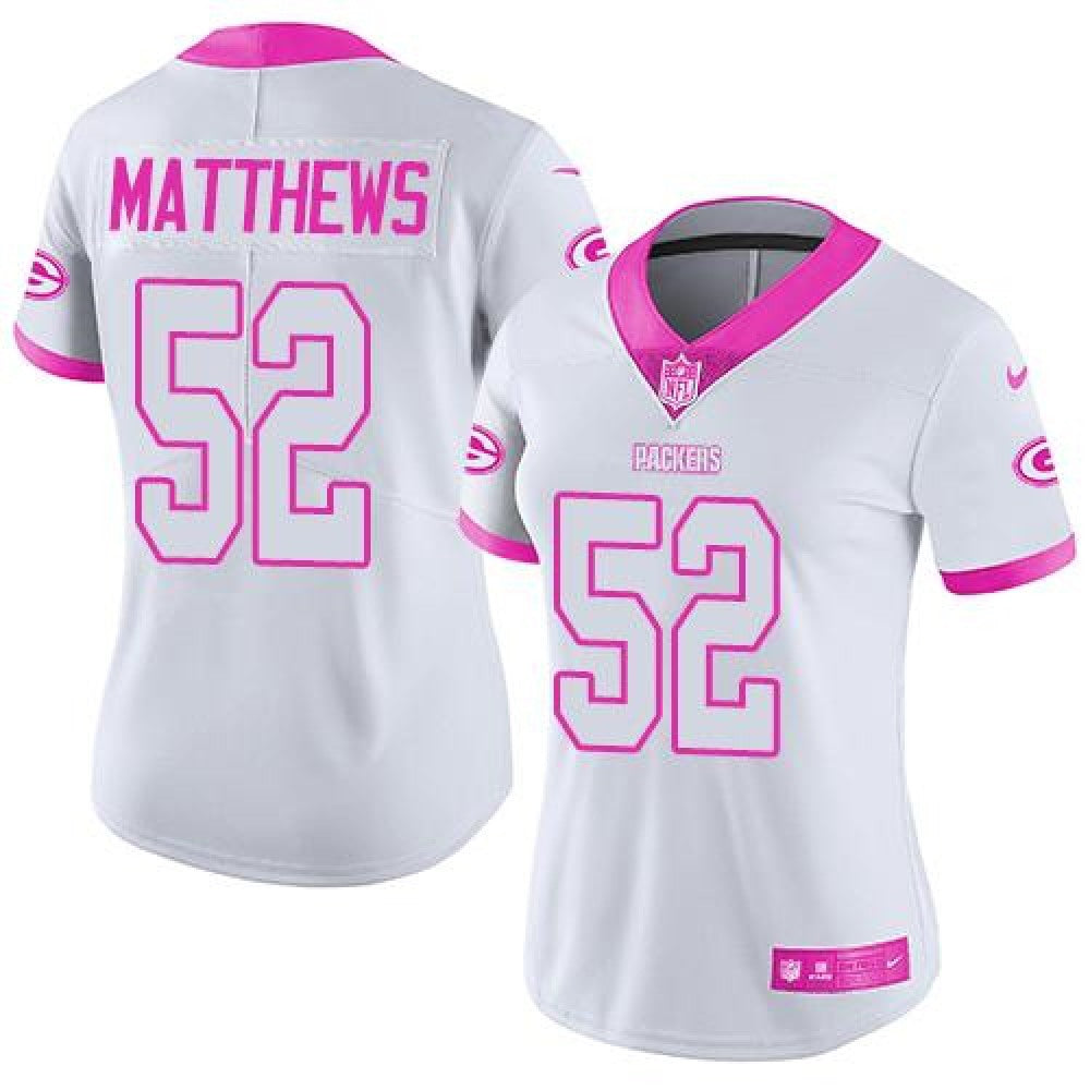 Packers #52 Clay Matthews White/Pink Women's Stitched NFL Limited Rush Fashion Jersey 