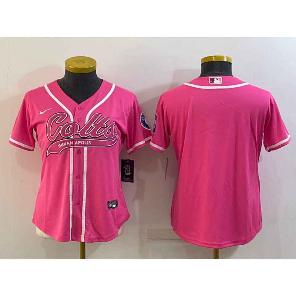 Women's Indianapolis Colts Blank Pink With Patch Cool Base Stitched Baseball Jersey(Run Small) 