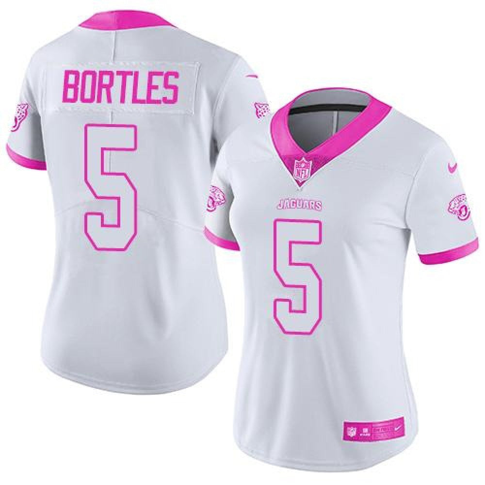 Jaguars #5 Blake Bortles White/Pink Women's Stitched NFL Limited Rush Fashion Jersey 