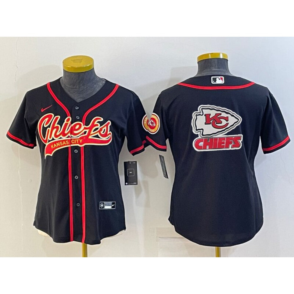 Women's Kansas City Chiefs Black Team Big Logo With Patch Cool Base Stitched Baseball Jersey(Run Small) 