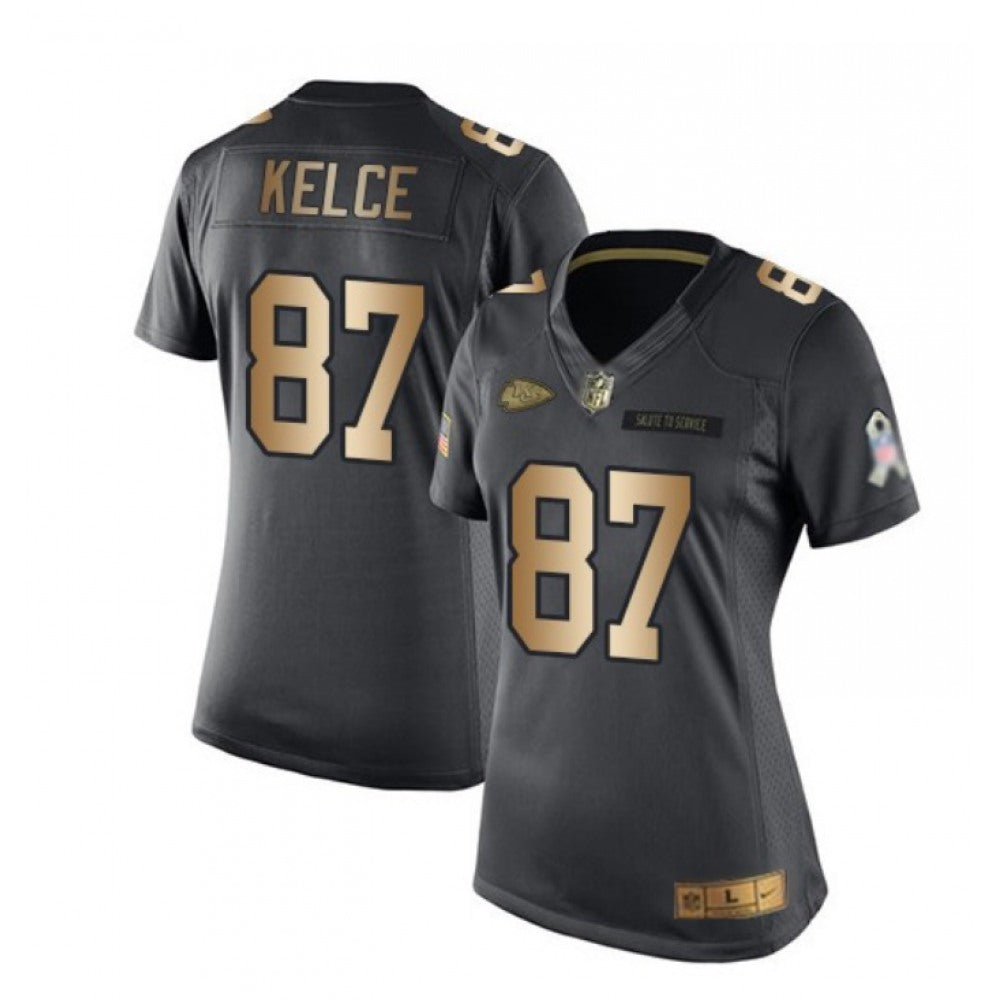 Women's Kansas City Chiefs #87 Travis Kelce 2023 Black/Gold Salute To Service Limited Stitched Jersey(Run Small) 