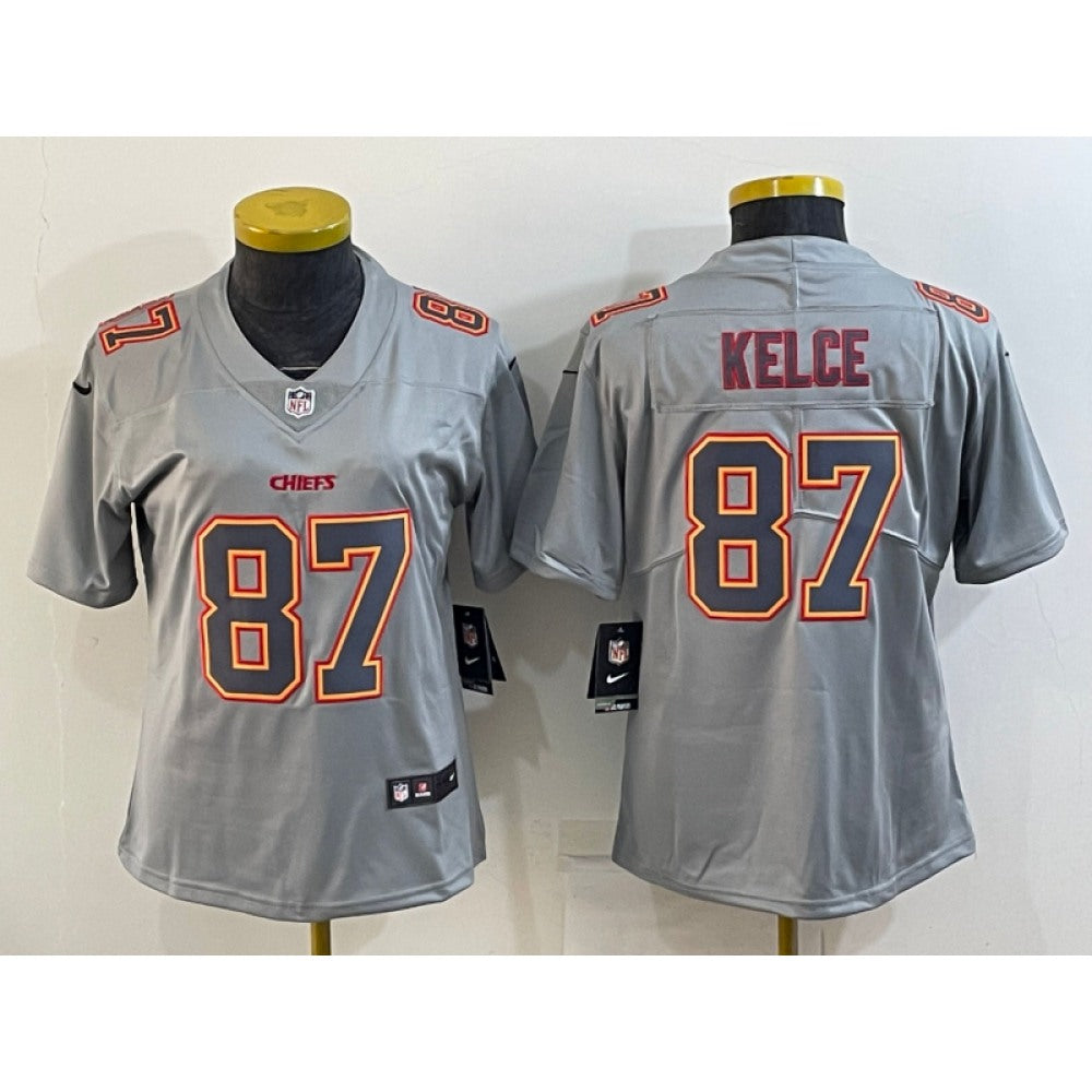 Women's Kansas City Chiefs #87 Travis Kelce Grey Atmosphere Fashion Stitched Jersey(Run Small) 