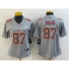 Women's Kansas City Chiefs #87 Travis Kelce Grey Atmosphere Fashion Stitched Jersey(Run Small) 