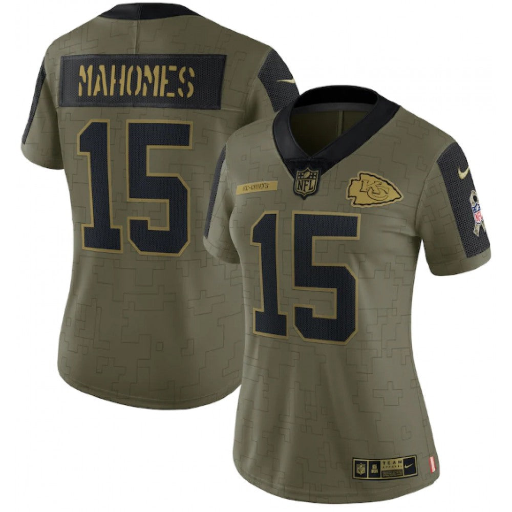 Women's Kansas City Chiefs #15 Patrick Mahomes 2021 Olive Salute To Service Limited Stitched Jersey(Run Small) 