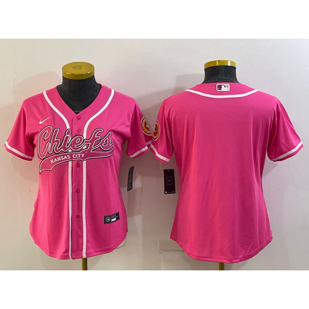 Women's Kansas City Chiefs Blank Pink With Patch Cool Base Stitched Baseball Jersey(Run Small) 