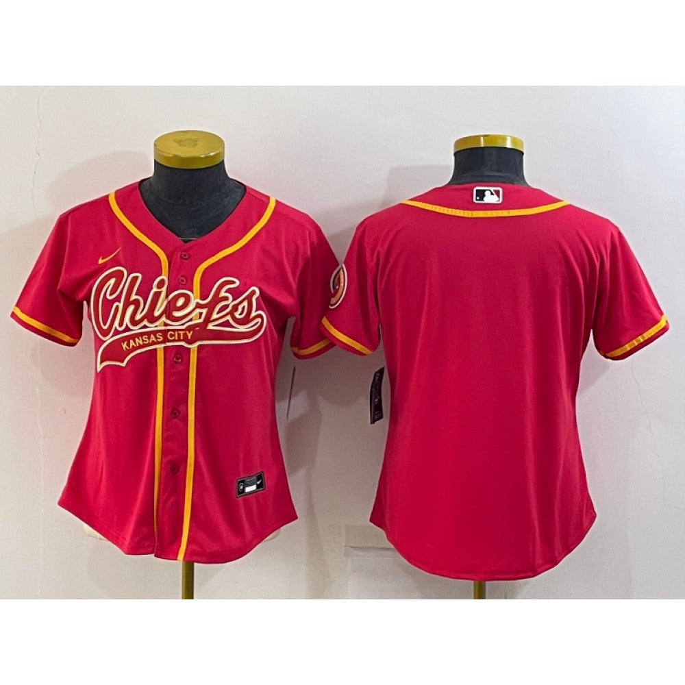 Women's Kansas City Chiefs Blank Red With Patch Cool Base Stitched Baseball Jersey(Run Small) 