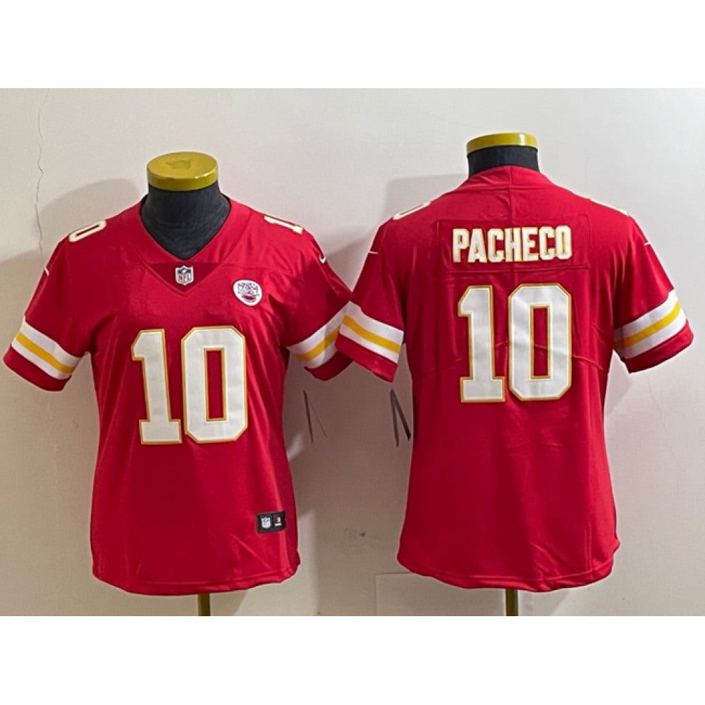 Women's Kansas City Chiefs #10 Isiah Pacheco Red Vapor Stitched Jersey(Run Small) 