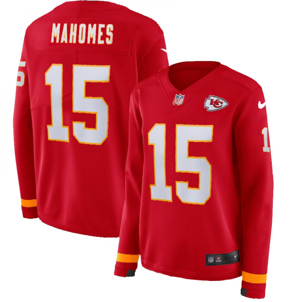 Women's Kansas City Chiefs #15 Patrick Mahomes Red Therma Long Sleeve Stitched NFL Jersey 