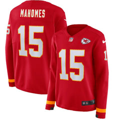 Women's Kansas City Chiefs #15 Patrick Mahomes Red Therma Long Sleeve Stitched NFL Jersey 