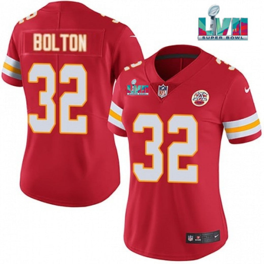 Women's Kansas City Chiefs #32 Nick Bolton Red Super Bowl LVII Patch Vapor Stitched Jersey(Run Small) 