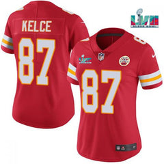 Women's Kansas City Chiefs #87 Travis Kelce Red Super Bowl LVII Patch Vapor Stitched Jersey(Run Small) 