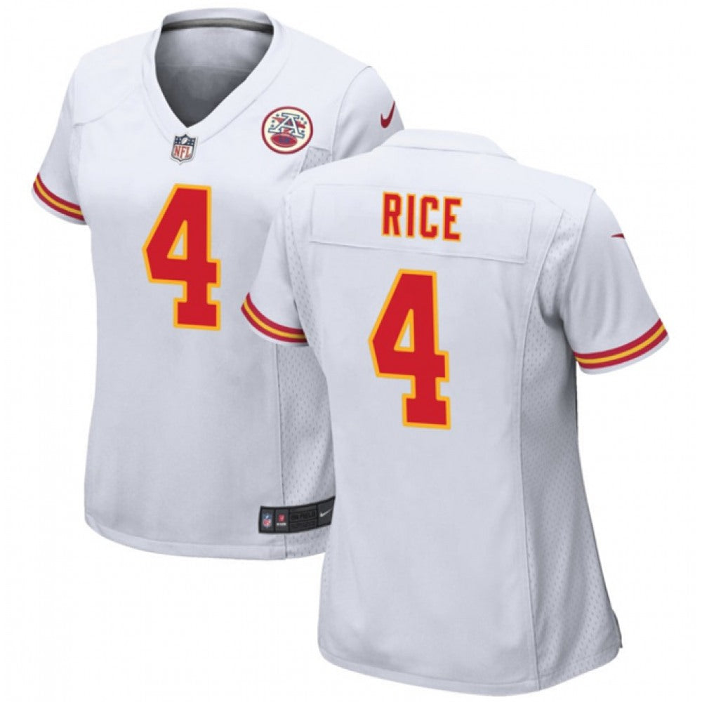 Women's Kansas City Chiefs #4 Rashee Rice White Stitched Jersey(Run Small) 