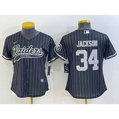 Women's Las Vegas Raiders #34 Bo Jackson Black With Patch Cool Base Stitched Baseball Jersey(Run Small) 