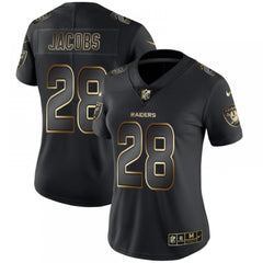 Women's Oakland Raiders #28 Josh Jacobs 2019 Black Gold Edition Stitched NFL Jersey(Run Small) 