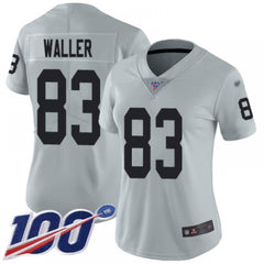 Women's Las Vegas Raiders #83 Darren Waller 100th Season Grey Vapor Untouchable Limited Stitched Jersey(Run Small) 
