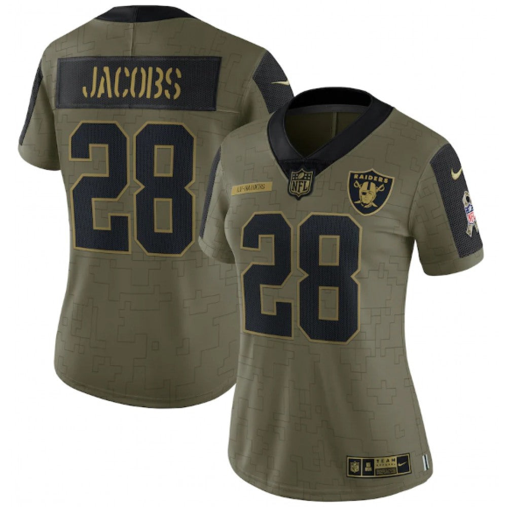 Women's Las Vegas Raiders #28 Josh Jacobs 2021 Olive Salute To Service Limited Stitched Jersey(Run Small) 