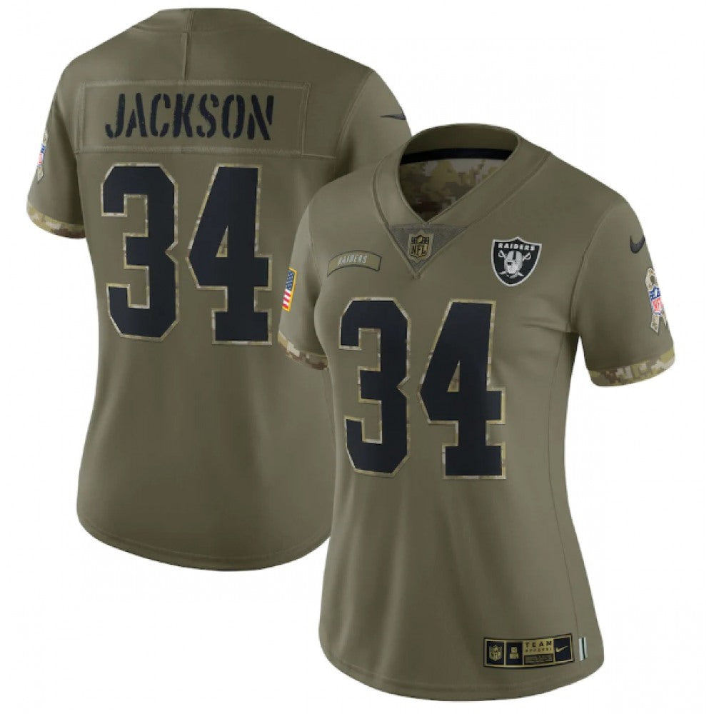 Women's Las Vegas Raiders #34 Bo Jackson Olive 2022 Salute To Service Limited Stitched Jersey(Run Small) 
