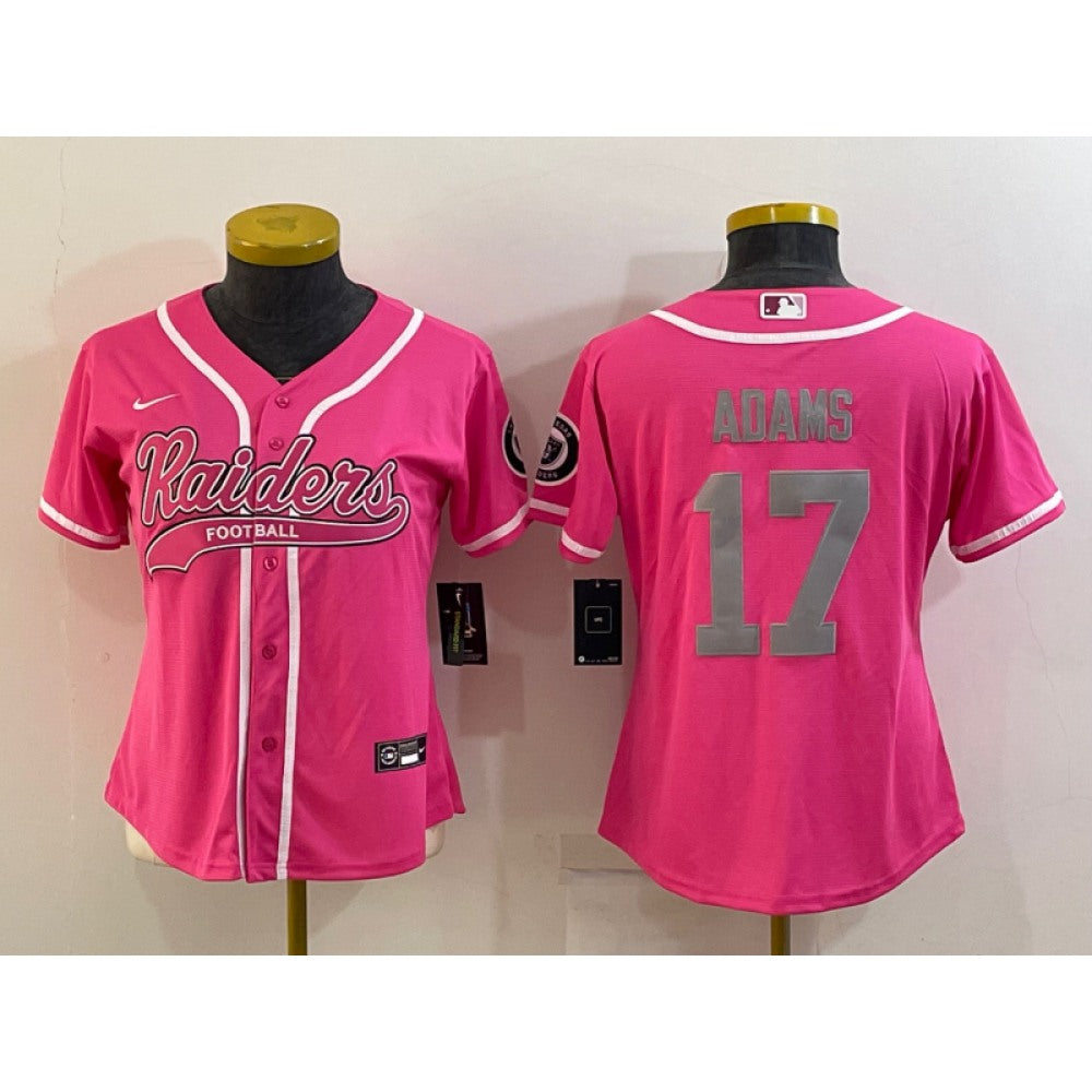 Women's Las Vegas Raiders #17 Davante Adams Pink Silver With Patch Cool Base Stitched Baseball Jersey(Run Small) 
