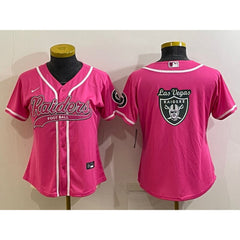 Women's Las Vegas Raiders Pink Team Big Logo With Patch Cool Base Stitched Baseball Jersey(Run Small) 