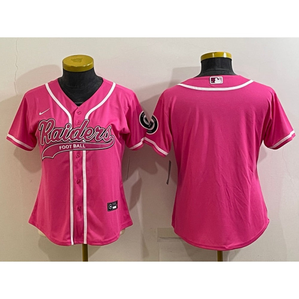 Women's Las Vegas Raiders Blank Pink With Patch Cool Base Stitched Baseball Jersey(Run Small) 