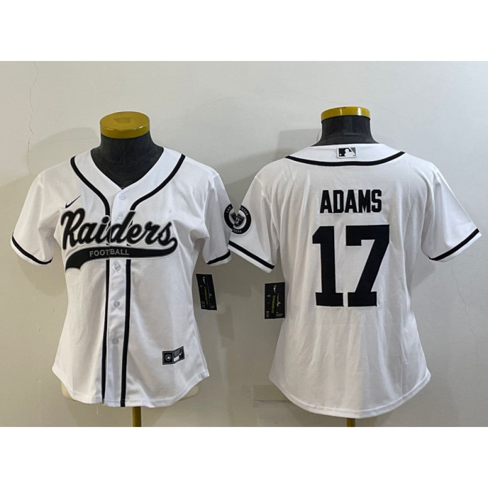 Women's Las Vegas Raiders #17 Davante Adams White With Patch Cool Base Stitched Baseball Jersey(Run Small) 