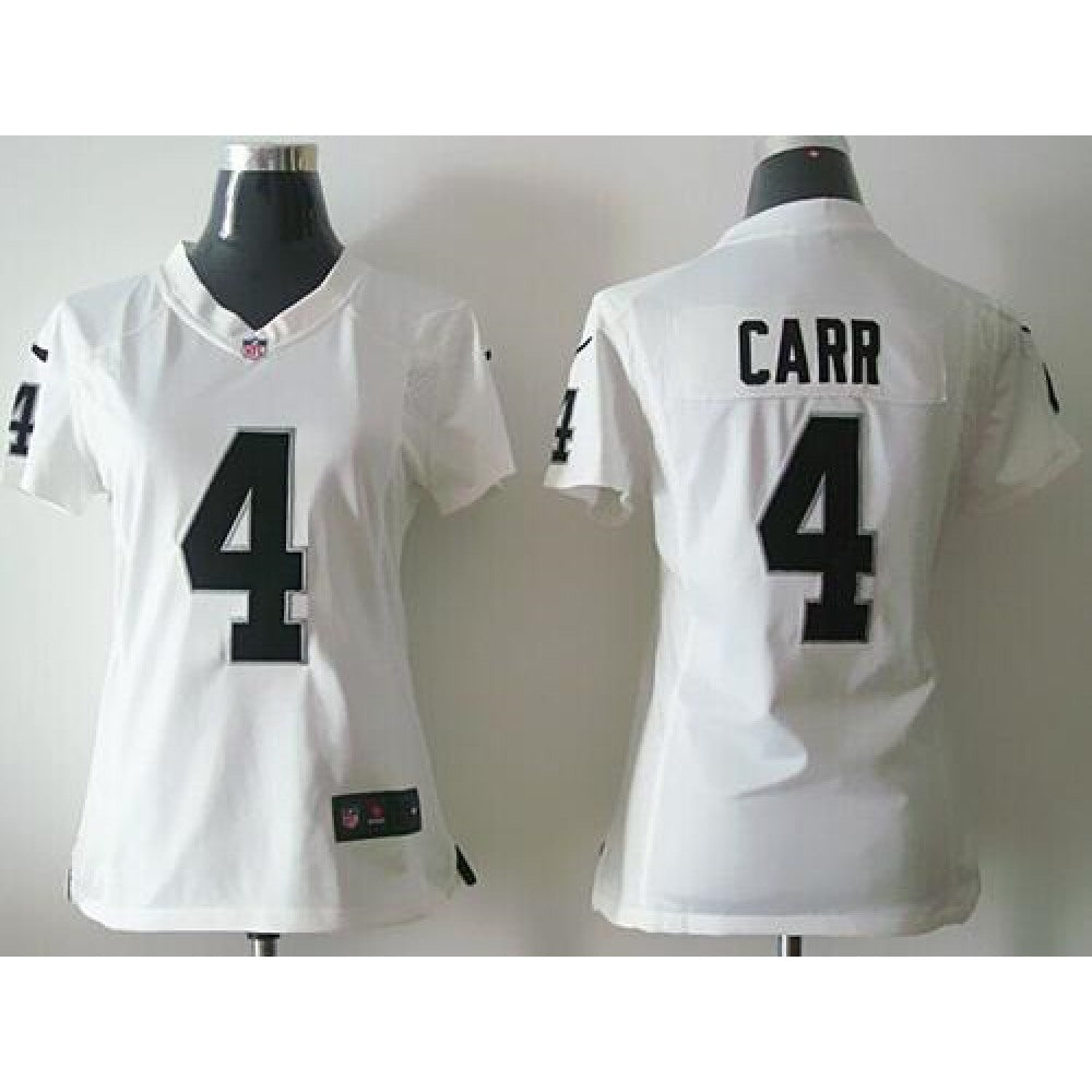 Raiders #4 Derek Carr White Women's Stitched NFL Elite Jersey 