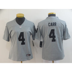 Women's Oakland Raiders #4 Derek Carr 2019 Gary Inverted Legend Stitched NFL Jersey(Run Small) 