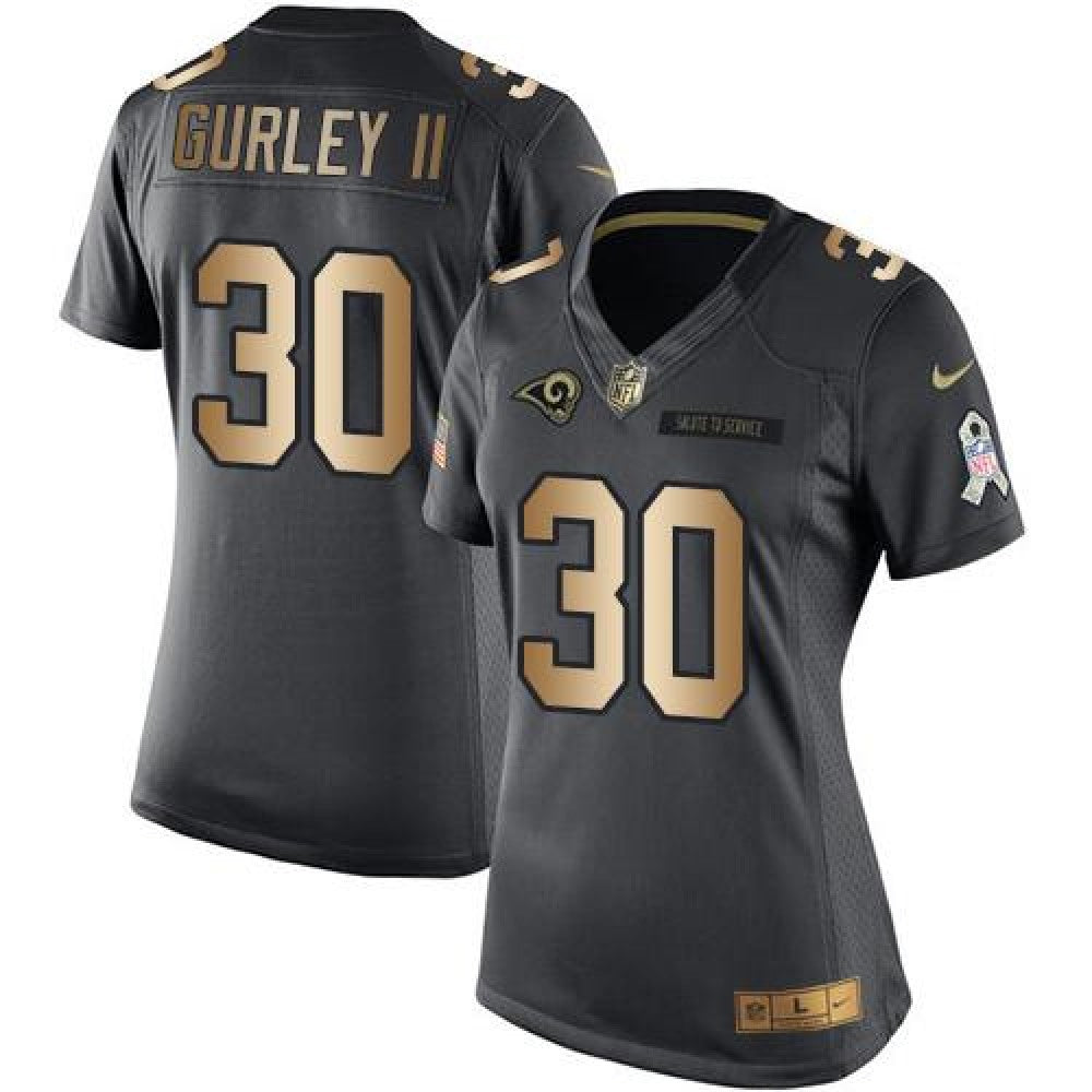 Rams #30 Todd Gurley II Black Women's Stitched NFL Limited Gold Salute to Service Jersey 
