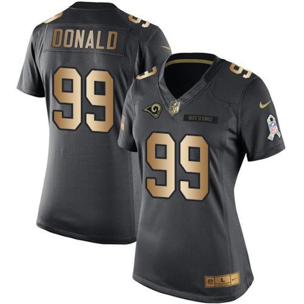 Rams #99 Aaron Donald Black Women's Stitched NFL Limited Gold Salute to Service Jersey 