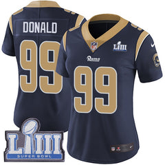 Women's Los Angeles Rams #99 Aaron Donald Navy Blue Super Bowl LIII Vapor Untouchable Limited Stitched NFL Jersey ( run small ) 