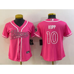 Women's Los Angeles Rams #10 Cooper Kupp Pink With Patch Cool Base Stitched Baseball Jersey(Run Small) 