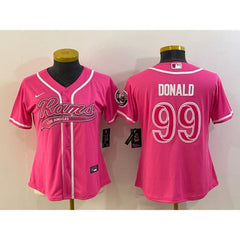 Women's Los Angeles Rams #99 Aaron Donald Pink With Patch Cool Base Stitched Baseball Jersey(Run Small) 