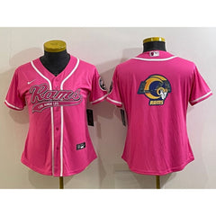 Women's Los Angeles Rams Pink Team Big Logo With Patch Cool Base Stitched Baseball Jersey(Run Small) 
