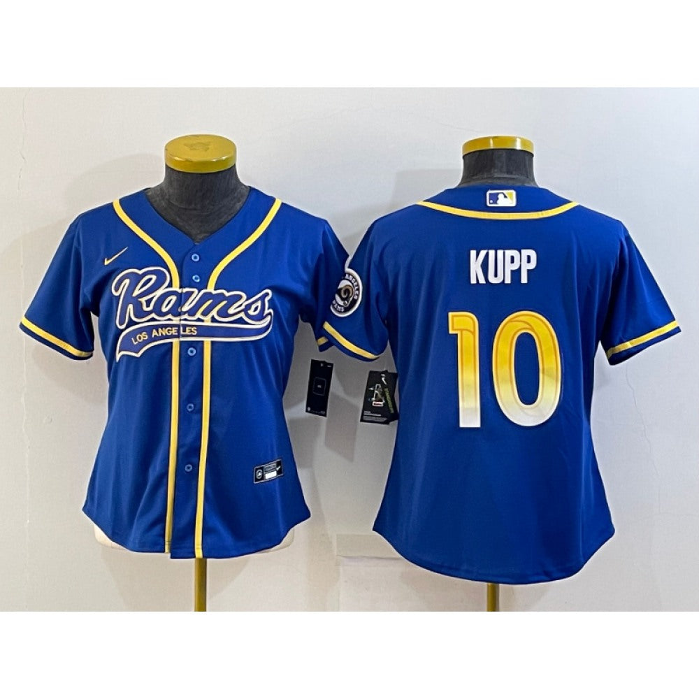Women's Los Angeles Rams #10 Cooper Kupp Royal With Patch Cool Base Stitched Baseball Jersey(Run Small) 