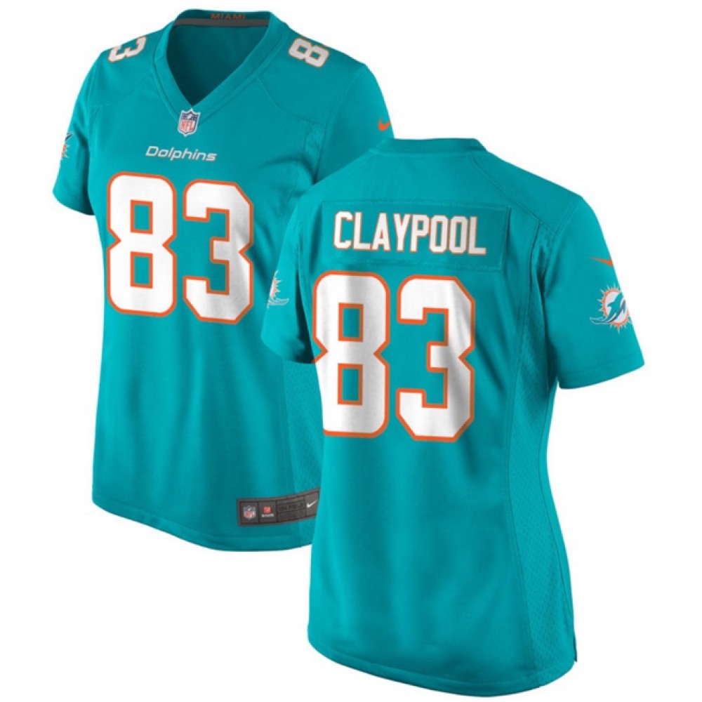 Women's Miami Dolphins #83 Chase Claypool Aqua Stitched Jersey(Run Small) 