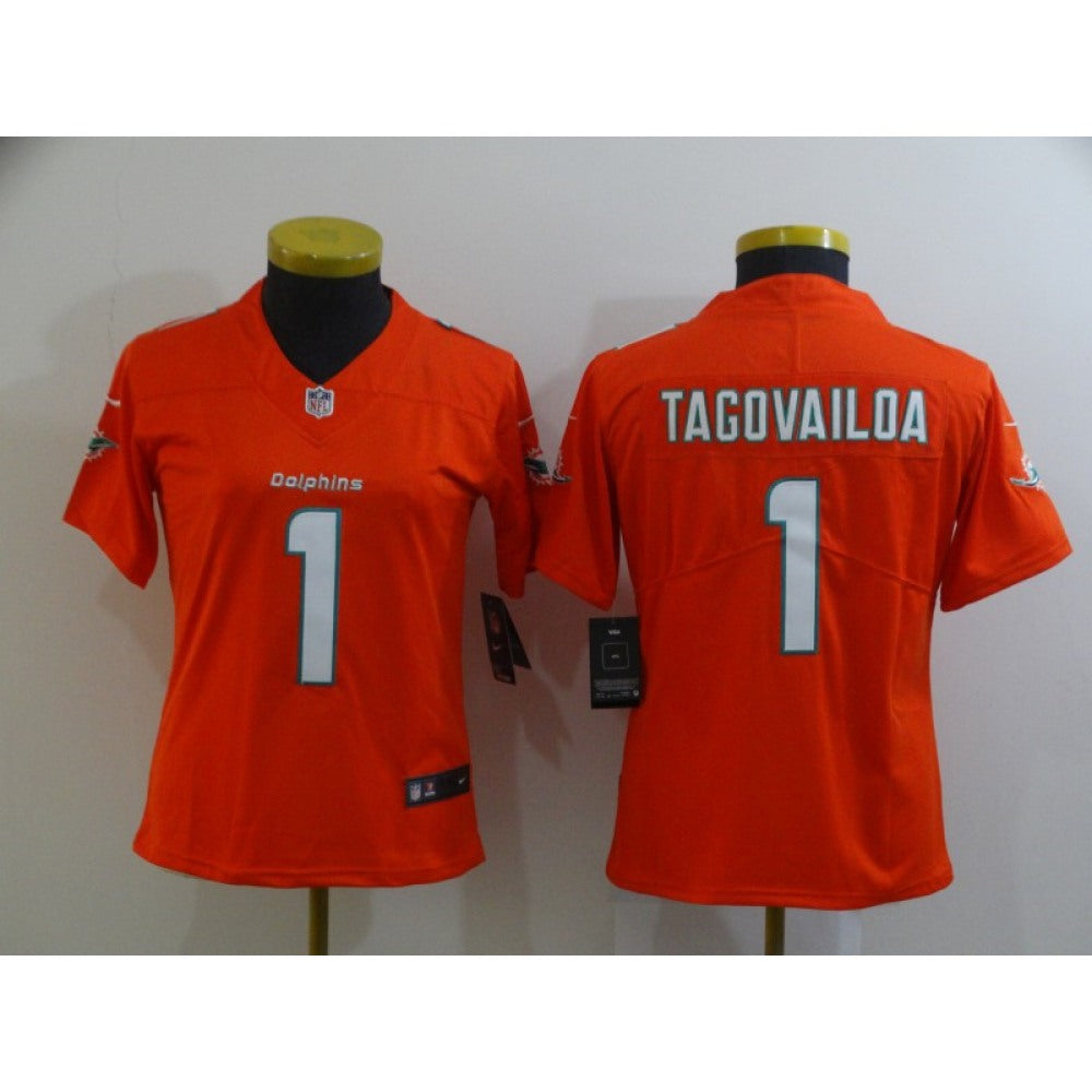 Women's Miami Dolphins #1 Tua Tagovailoa Orange Vapor Untouchable Stitched Jersey(Run Small) 