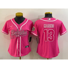 Women's Miami Dolphins #13 Dan Marino Pink With Patch Cool Base Stitched Baseball Jersey(Run Small) 