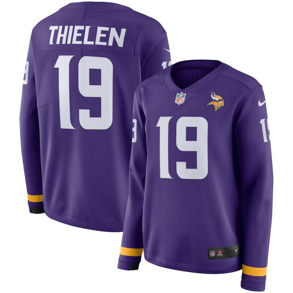 Women's Minnesota Vikings#19 Adam Thielen Purple Therma Long Sleeve Stitched NFL Jersey 