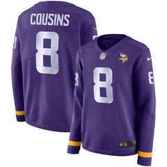 Women's Minnesota Vikings #8 Kirk Cousins Purple Therma Long Sleeve Stitched NFL Jersey 