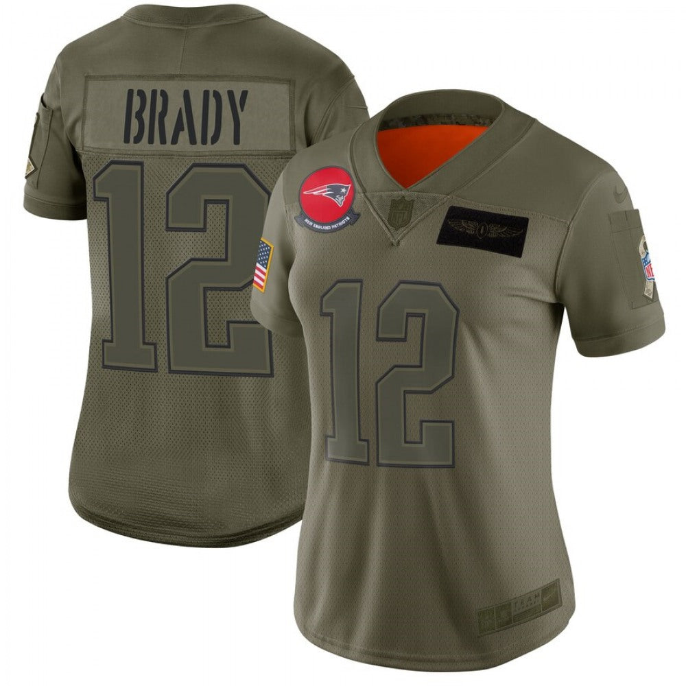 Women's New England Patriots #12 Tom Brady 2019 Camo Salute To Service Stitched NFL Jersey(Run Small) 