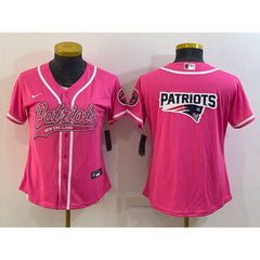 Women's New England Patriots Pink Team Big Logo With Patch Cool Base Stitched Baseball Jersey(Run Small) 