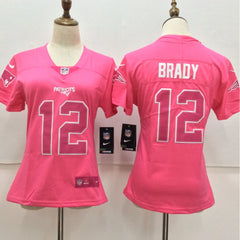 Women's New England Patriots #12 Tom Brady Pink Limited Rush Fashion Stitched NFL Jersey 