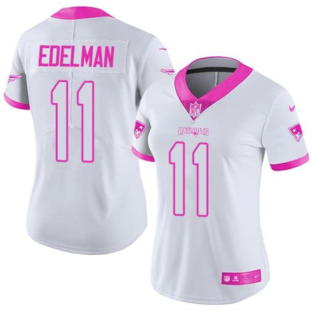 Patriots #11 Julian Edelman White/Pink Women's Stitched NFL Limited Rush Fashion Jersey 