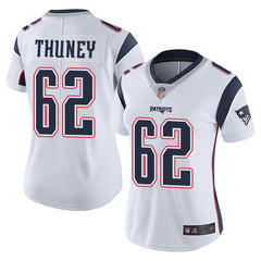 Women's New England Patriots #62 Joe Thuney White Vapor Untouchable Limited Stitched NFL Jersey(Run Small) 
