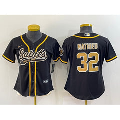 Women's New Orleans Saints #32 Tyrann Mathieu Black With Patch Cool Base Stitched Baseball Jersey(Run Small) 